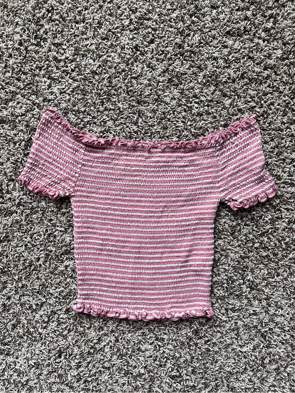 Heart & Hips Smocked Off Shoulder Striped Crop Top